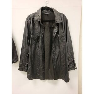 New Look Shirt 1X Womens Black Faux Leather Button Down Top Plus Size Blouse‎